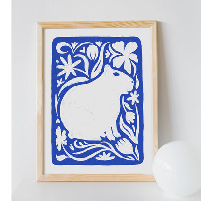 Póster Capibara Azul – Ilustración Tierna y Moderna