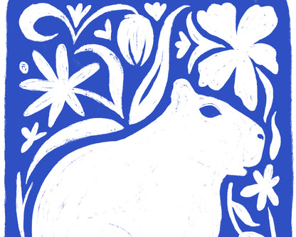 Póster Capibara Azul – Ilustración Tierna y Moderna