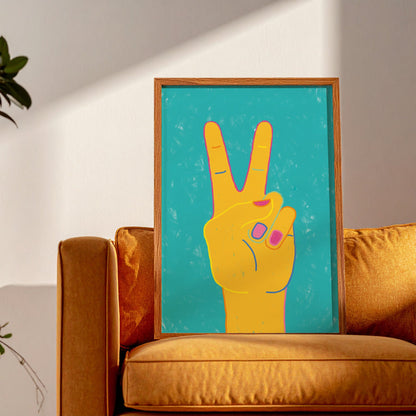 Póster Símbolo de la Paz | Lámina Mano Paz Moderno | Decoración de Pared Positiva