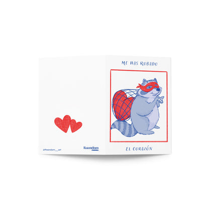 Tarjeta de Amor Mapache Ladrón de Corazón